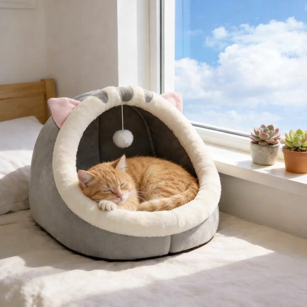 Cosy Cat Cave Bed with Hanging Toy