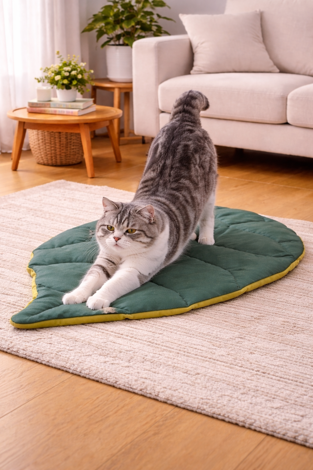 Reversible Leaf-Shaped Cat Bed Mat