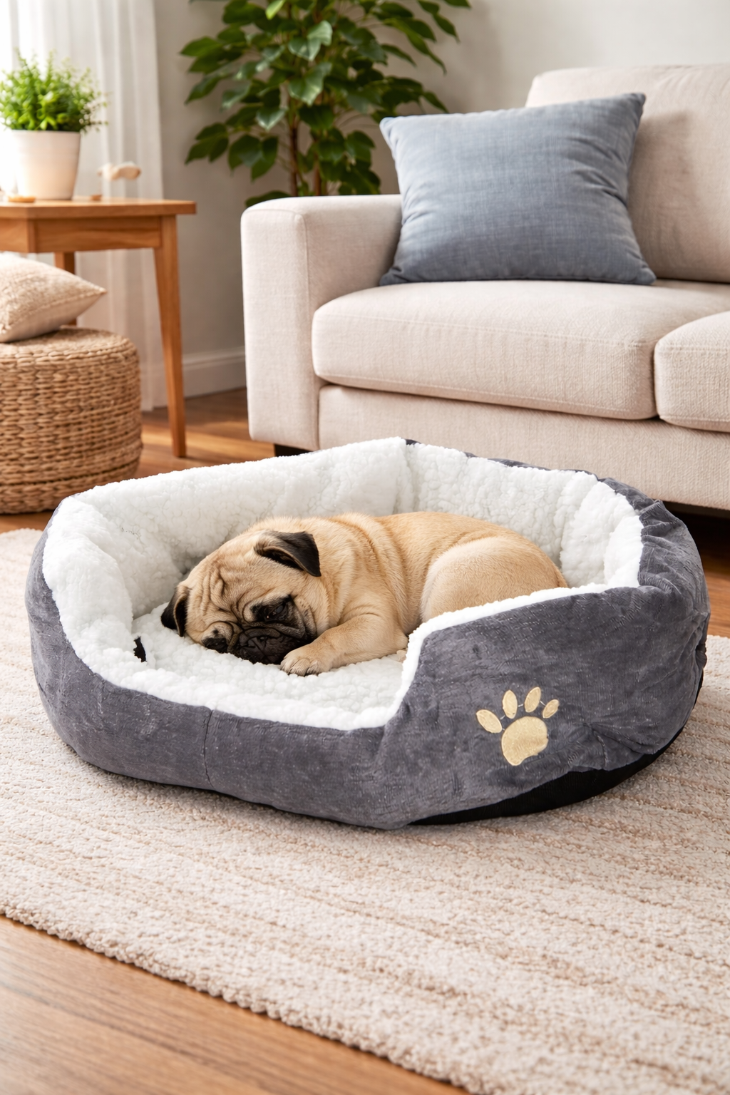 Lambswool Plush Dog Bed for Small Dogs